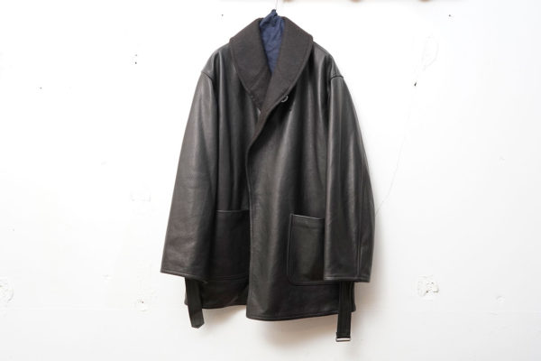 COMOLI – shawl collar leather coat –